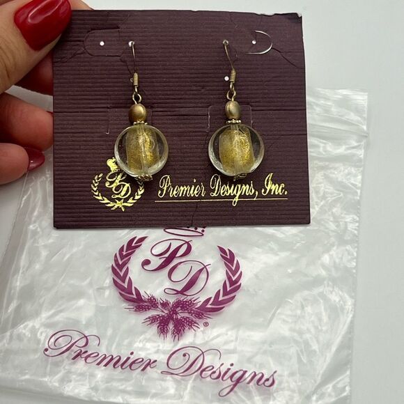 Vintage Premier Designs Gold and Clear Sphere Earrings - Picture 1 of 4